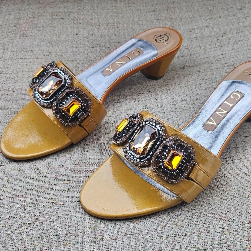 Gina Women Shoe Patent Leather Crystal Embellish Slip On Sandal England Size 7UK